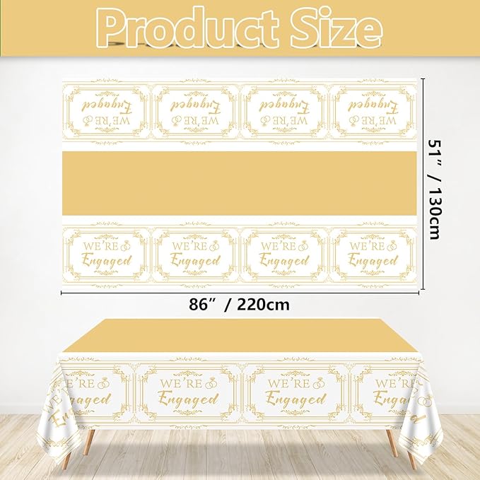 4Pcs Happy Engagement Party Tablecloths - 51 x 86.6" Engagement Birthday Decorations Table Cover, Rectangular She Said Yes Tablecloth for Wedding Party Decorations Bridal Shower Birthday Supplies
