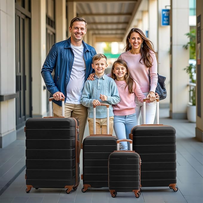 Coolife Luggage 3 Piece Set, Lightweight Durable Hardshell Suitcase set with 360° Spinner Wheels, TSA-approved Lock, Checked Family Travel Luggage sets, 16/20/24/28 Inch, Navy