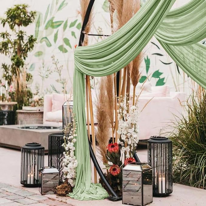 Wedding Arch Draping Fabric 30'' x 18FT Sheer Chiffon Arch Drape Backdrop 2 Panel Sage Green Drapes for Easter Bridal Shower Photo Booth Church Decor Birthday Party Outdoor Decoration