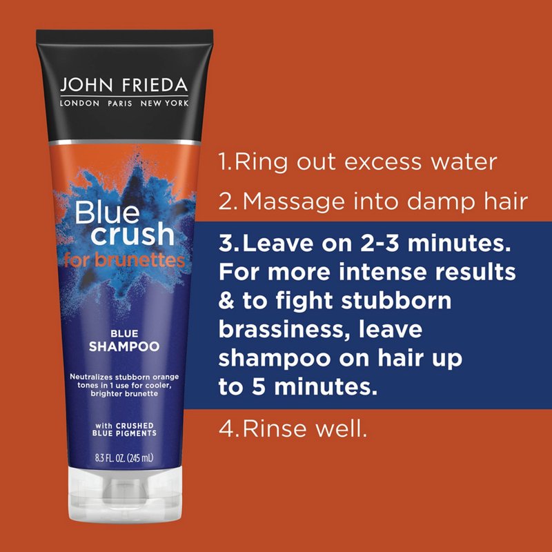 John Frieda Blue Crush Shampoo and Conditioner Set for Brunettes, Nourishes Color-Treated and Natural Hair, Blue Pigments for Vibrant, Cool-Toned Brunette Hair, 8.3 Oz, Pack of 2