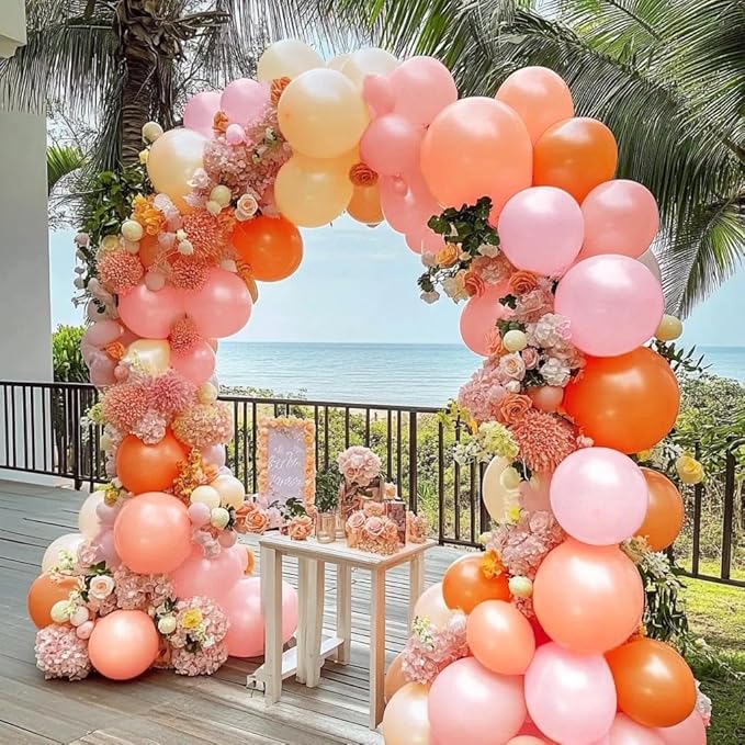 Pink Orange Balloons Double Stuffed Pearl Balloon Arch Latex Rose Light Pink Nude Balloon Garland for Birthday Baby Shower Wildflower Wedding Bridal Shower Warmful Home Party Decoration