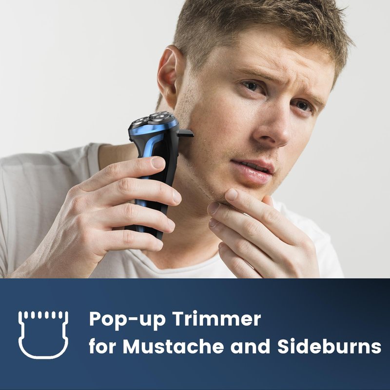 Electric Razor for Men, Uythumidid Rechargeable Men’s Electric Shavers, Wet & Dry Shaver with Pop-up Trimmer, Waterproof Cordless Portable Razor with Safety Lock, Perfect for Men, Blue