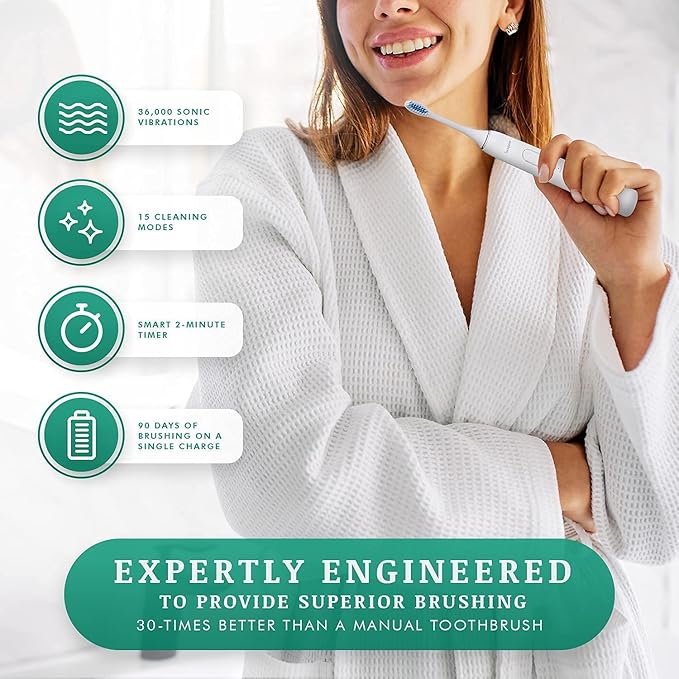 SprinJene Natural Toothpaste + Sonic Toothbrush - Cavity Protection for Sensitivity Relief of Teeth and Gums with Fluoride, Fresh Breath, Helps Dry Mouth - Vegan, Dye-Free, and SLS Free Toothpaste