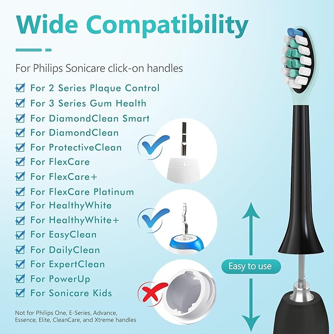 Replacement Toothbrush Heads for Philips Sonicare Electric Toothbrush Black, 2-in-1 Tongue Cleaner, 8 Pack, Mint Green, Suitable for Philips Sonicare Heads, C2, C1, C3, W1, W2, W3, G1, G2, G3