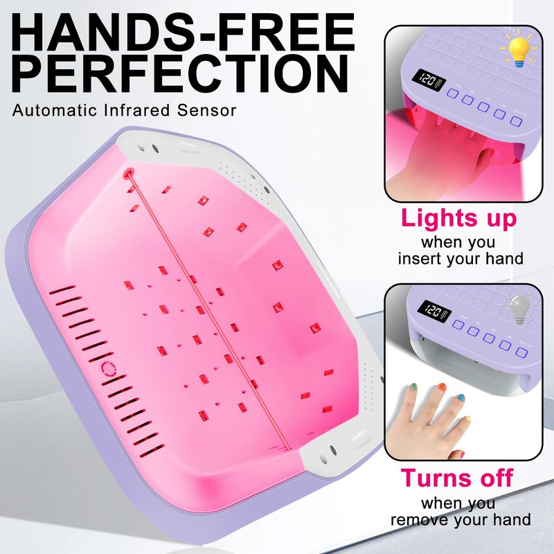 MEKK Cordless UV LED Nail Lamp,54W UV Light for Gel Nails with Hand-Friendly Red Light Beads,Auto Sensor & 4 Timer Settings Professional Flash Cure Lamp for Salon and Home,Checkered Design-Purple
