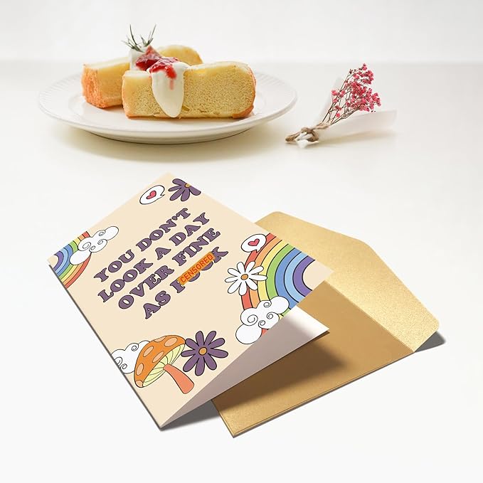 Chenive Funny Birthday Card for Her, Happy Birthday Card for Wife Girlfriend, Rainbows Bday Greeting Card for Friend Bestie, You Don't Look A Day Over Fine