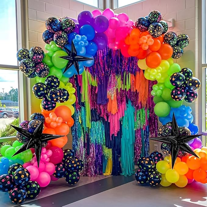 Glow in the Dark Balloon Arch Garland Kit-165Pcs UV Neon Rainbow Luminous Fluorescent Balloons-Let's Glow Birthday Party Back to 80s 90s Disco Rock Roll Party Decorations