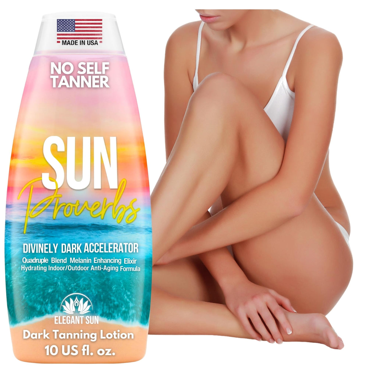 Sun Proverbs, Tanning Bed Lotion, Dark Tan Accelerator, Indoor Outdoor Sun Bathing White Lotion without DHA, Bronzer-Free, Natural Bronzing for Men or Women by Elegant Sun