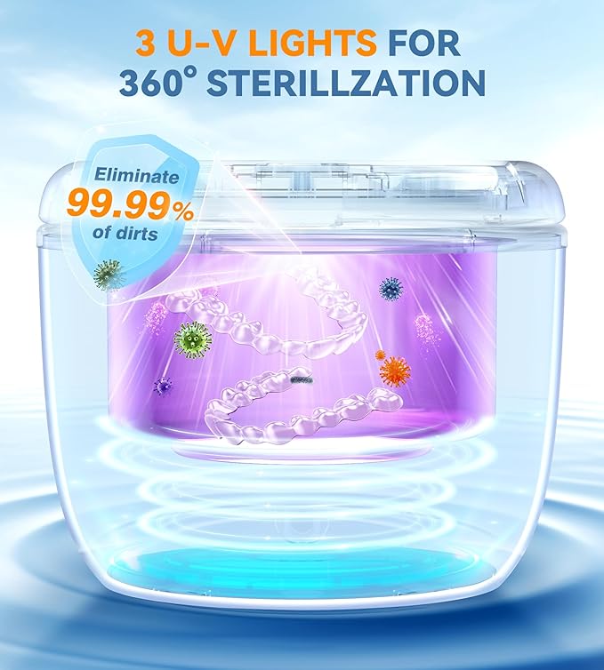 Ultrasonic Retainer Cleaner, Dental Cleaning Pod for Denture, Mouth Guard, Aligner, Night Guard, Braces, Toothbrush Heads, Jewelry, 45kHz Retainer Cleaner Machine with Digital Timer & 200ML