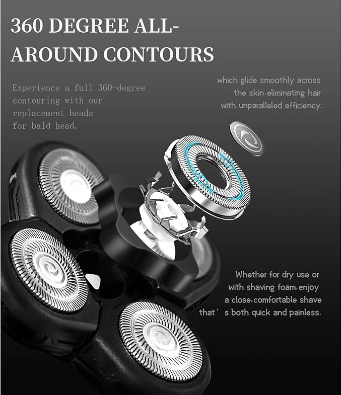 Replacement Shaver Heads Compatible with Freebird Shaver, 5 Blades Refills for Bald Men, Electric Razor Replacement Heads for Freedom Grooming with 3 Cleaning Brush