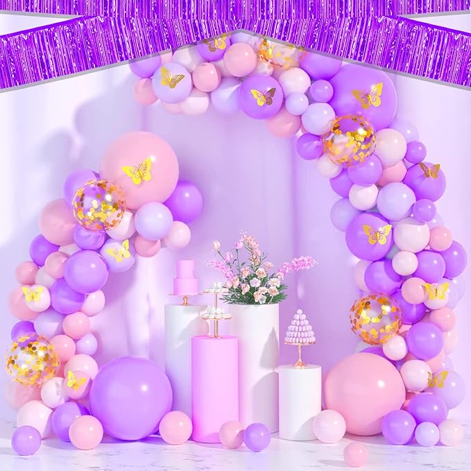 10 Pack 10 Feet Purple Foil Fringe Garland Metallic Tinsel Streamers Banner Wall Hanging Curtain Backdrop for Parade Floats, Bachelorette, Wedding, Birthday, Halloween, Christmas Party Decorations