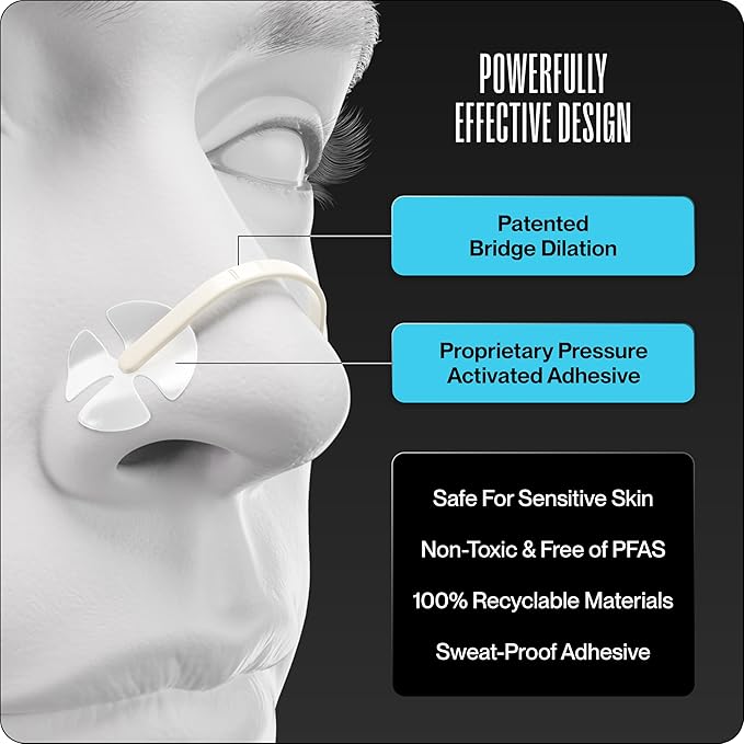 Dream Recovery Second Wind Nasal Strips - Nose Strips for Breathing, Sleep and Athletic Performance - Snore Relief and Congestion Support - Sand, Strong, 30 Count