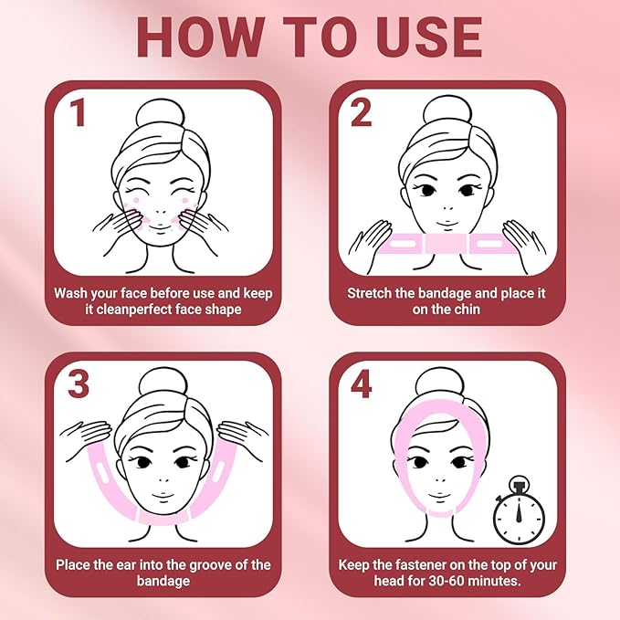 Reusable V Line Lifting Mask with Chin Strap for Sleeping,Double Chin Reducer,Face Lift Prevent Sagging, Jaw Exerciser,Light Pink,M