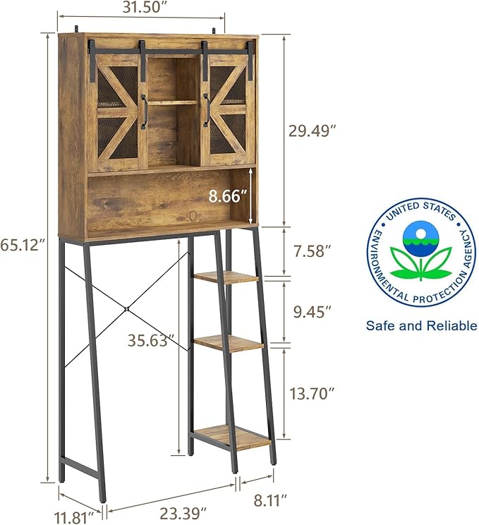 Vabches Over The Toilet Storage Cabinet, Farmhouse Storage Cabinet Over Toilet with Sliding Barn Door，Home Space-Saving Toilet Rack, for Bathroom, Restroom, Laundry