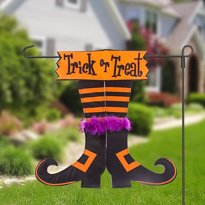 Happy Halloween Graden Flag Trick Or Treat Witch Feet Yard Outdoor Banner Decorations Home Decor Double Sided (Garden flag)