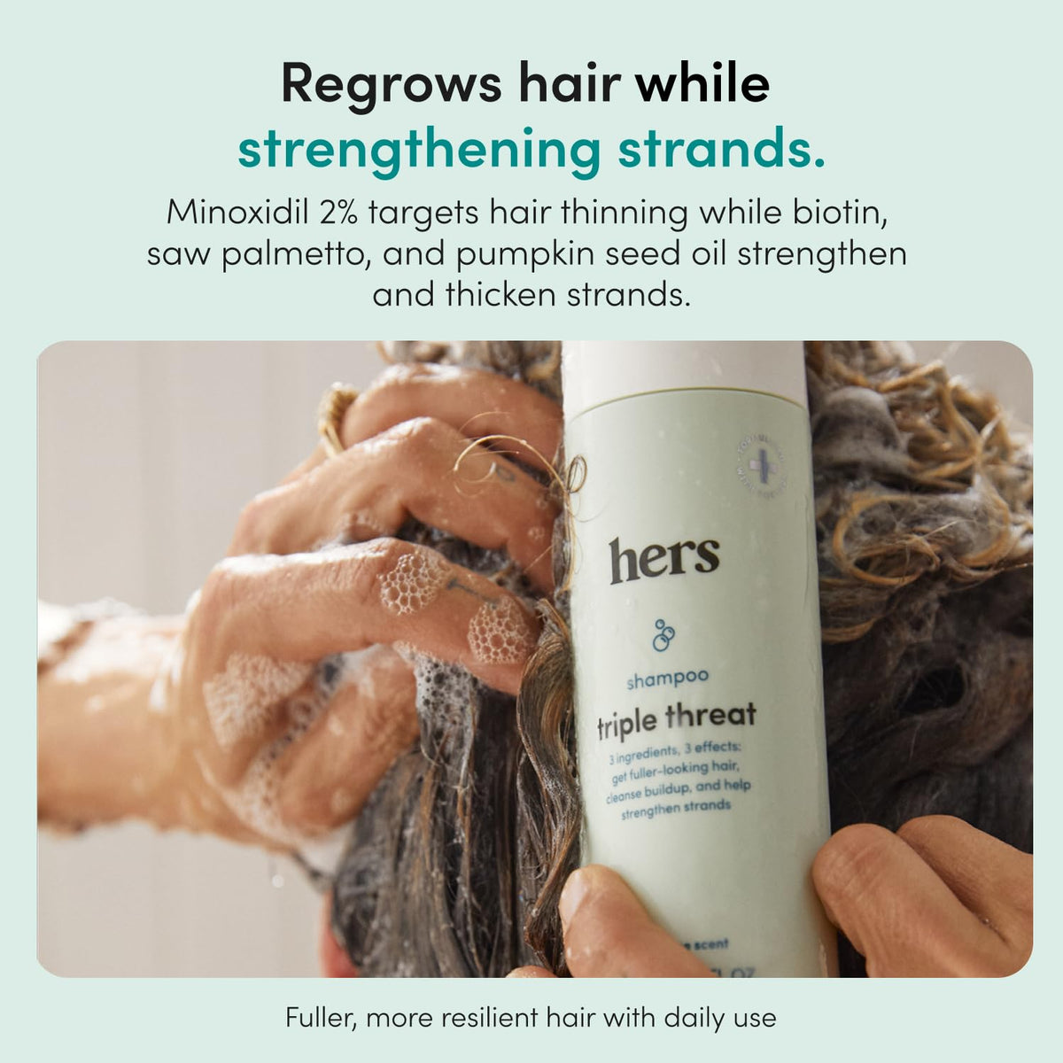 HIMS and HERS Triple Threat Shampoo - Conditioner and 2% Minoxidil Set - Biotin - Saw Palmetto and Pumpkin Seed Oil - Regrowth for Women - Color-Safe - Paraben-Free - Napa Rose - 3 Count - 6.4 Fl Oz