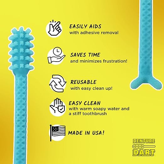 V2 Hard Plastic Denture Gel Adhesive Remover - Remove Denture Gel Adhesive from Mouth & Gums, Denture Glue Removal Tool, Oral Hygiene, Scraper w/Textured Grip and Rigid Bristles