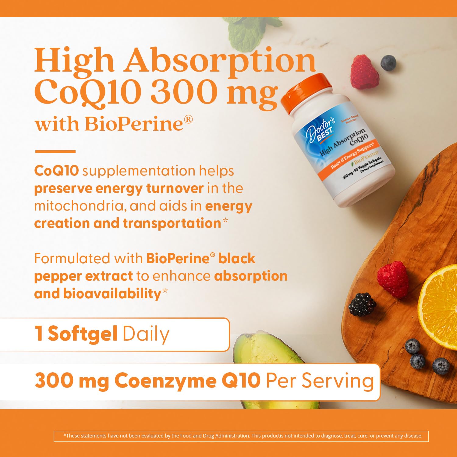 Doctor's Best High Absorption CoQ10 300mg with BioPerine Supplement - Coenzyme Q10 Softgels for Heart Health & Antioxidant Support, CoQ10 300 mg for Women & Men, Non GMO - 90 Veg Softgels