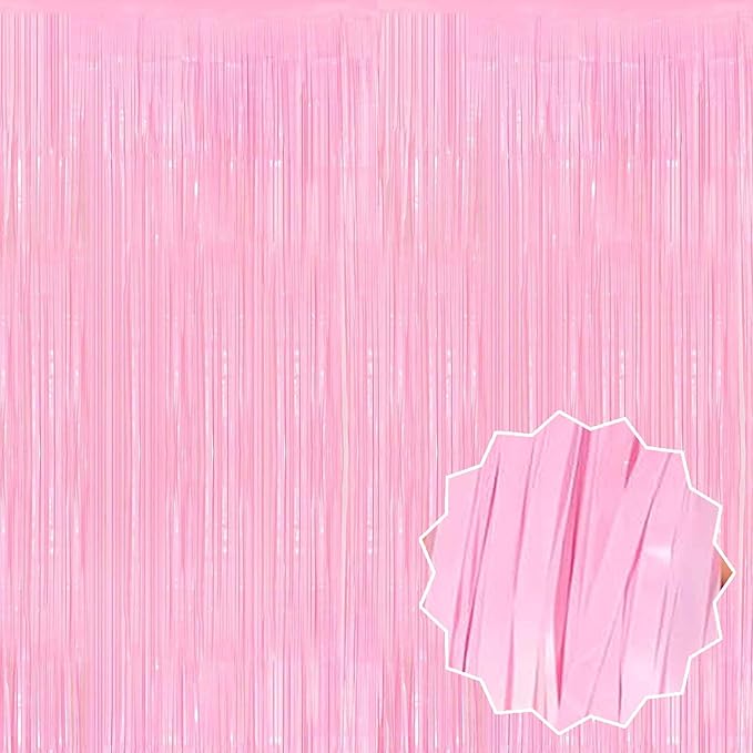 6 Pack Macaron Pink Foil Fringe Curtains Backdrop, 3.28 x 8.2 Ft Metallic Streamers Tinsel Curtains Background for Photo Booth, Birthday, Christmas, Halloween, Thanksgiving, New Year Party Decorations