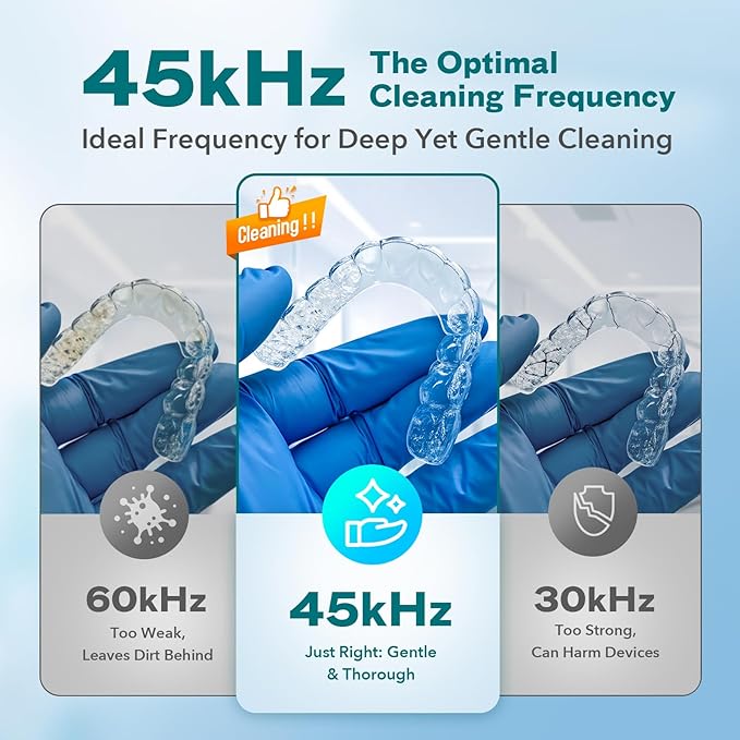 Dental Ultrasonic Retainer Cleaner Machine: 45kHz Dental Cleaning Pod for Denture, Mouth Guard, Night Guard, Aligner, Braces, Toothbrush Head & Jewelry, UV Cleaner with Digital Timer & 4 Modes, White