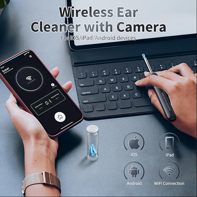 Ear Wax Removal, Ear Cleaner with Camera and Light, FSA - HSA Eligible, Ear Wax Removal Tool Camera with 1080P, Ear Cleaning Kit with 6 Spoons, Ear Camera for iOS & Android (Black)