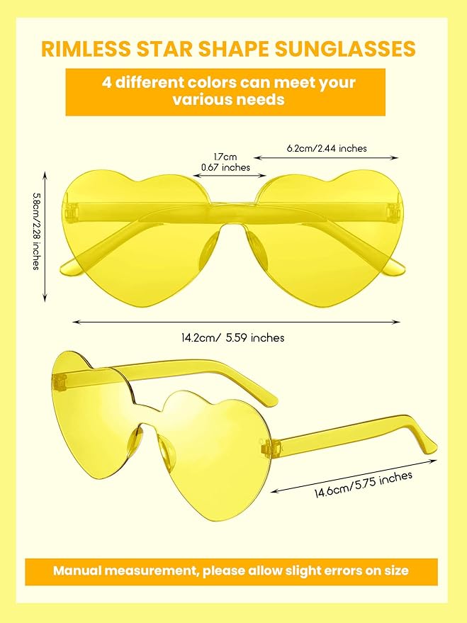 Weewooday 40 Pairs Heart valentines Glasses Rimless Heart Shaped Frameless Sunglasses Transparent Sunglasses Tinted Eyewear
