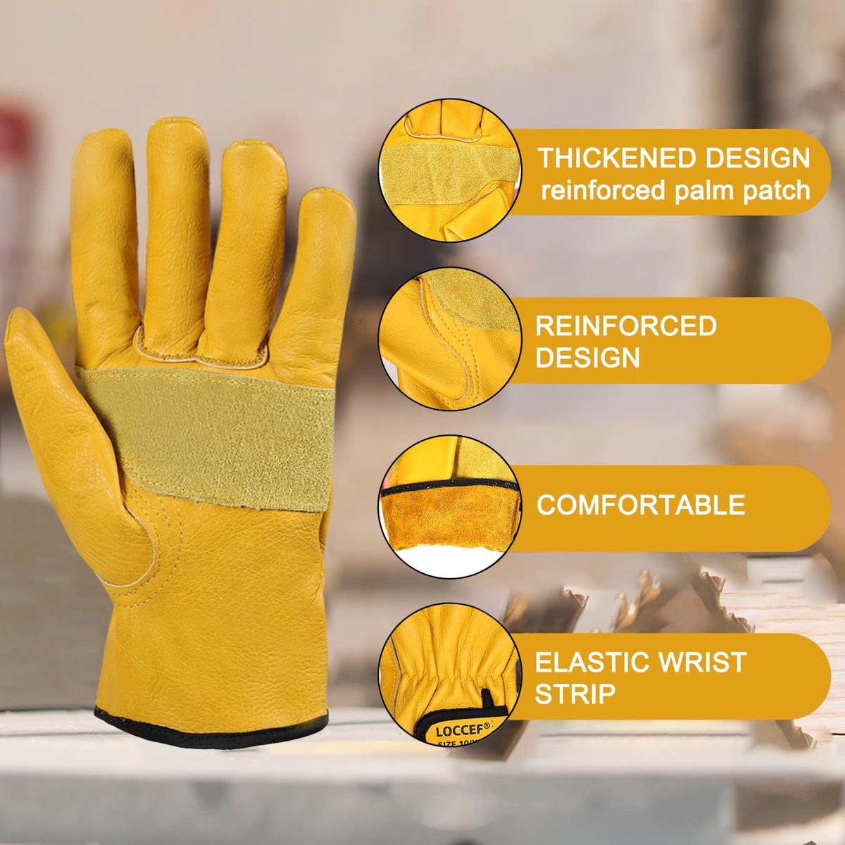LOCCEF 2 Pairs Leather Work Gloves for Men Women Cowhide Utility (9/L)