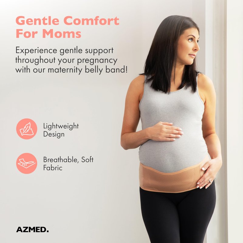 AZMED Maternity Belt Back Support - Adjustable Abdominal Binder for Pregnancy - Belly Band for Pelvic, Waist & Lower Back Comfort - Fits Up to 46 Inches - Beige