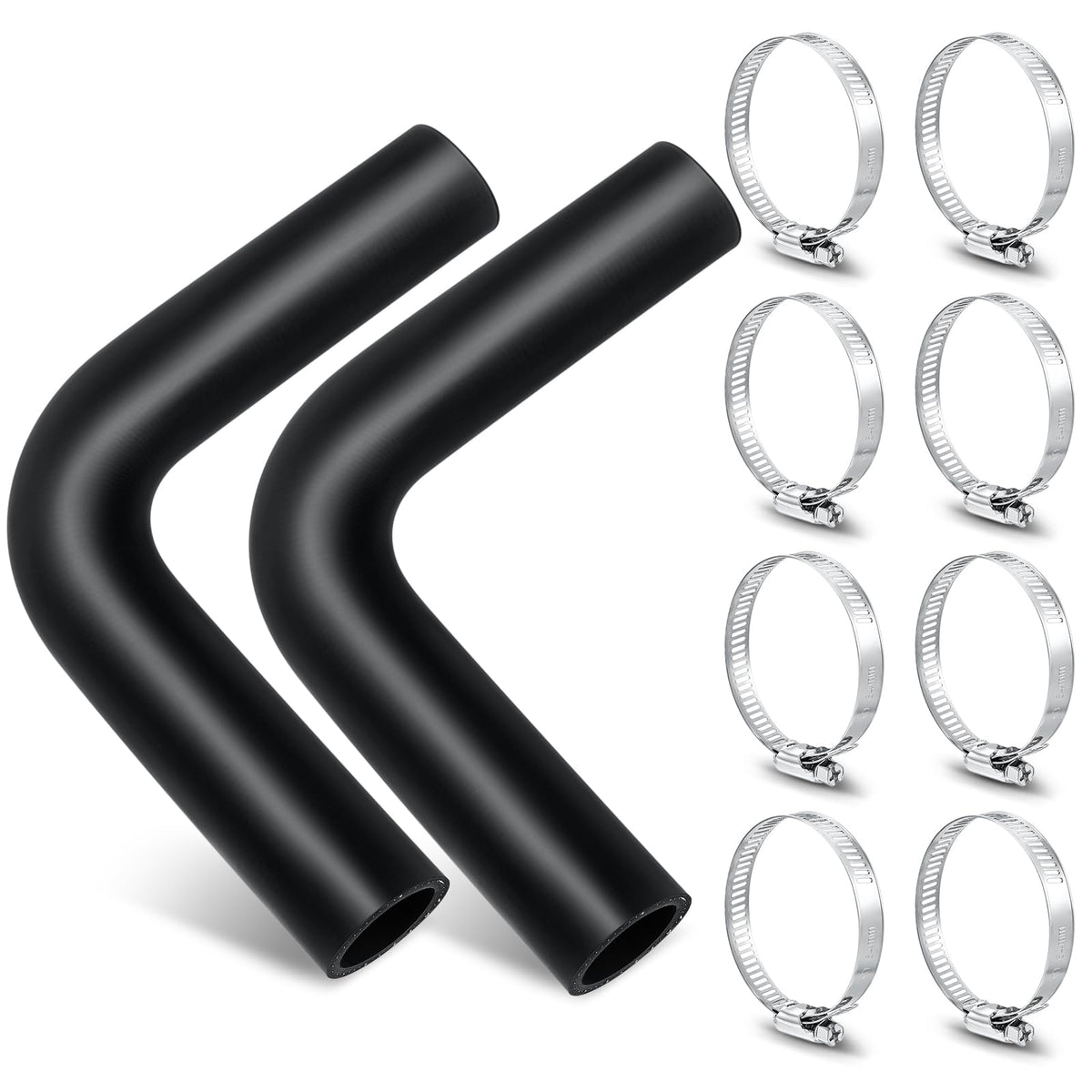 Frienda 2 Pcs Gasoline Fuel Filler Neck Hose with 8 Clamp Set 15 7/8 inch Length Reinforced Gas Tank Fuel Filler Hose(90 Degree,