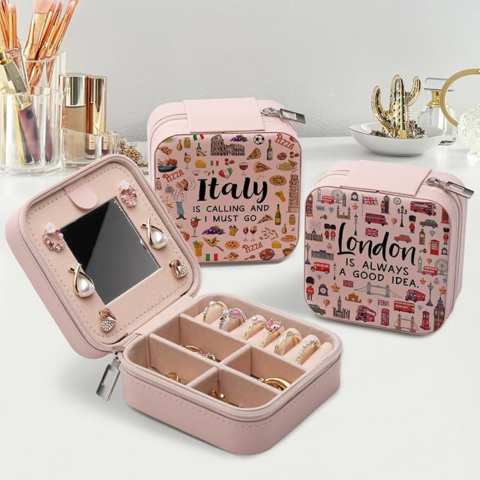 Italy Travel Jewelry Box for Women, Italy Lover Themed Gifts for Traveller Women Friends, Italian Trip Essentials Small Travel Jewelry Case Organizer