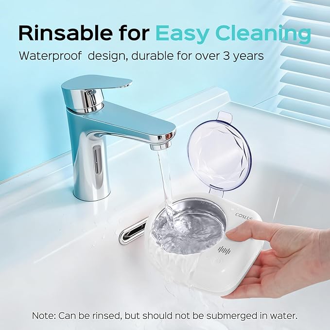 COSLUS Sonic Retainer Cleaner Machine: Cordless Professional Dental Cleaning Pod for Retainer, Aligner, Night Guard Deep Cleaning - Rechargeable Mini Travel Design, Quiet for Home Use with Timer