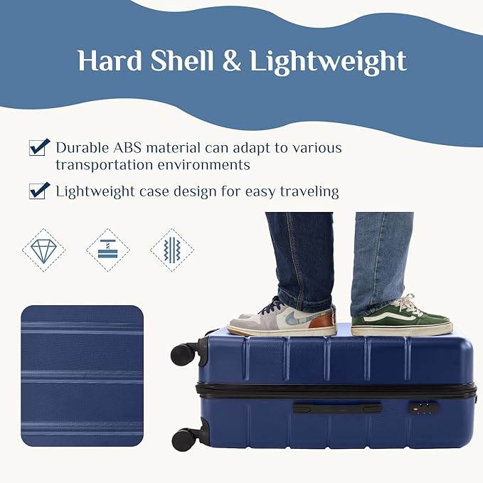 NEWBULIG 28 Inch Carry on Luggage, Lightweight Expandable Rolling Suit Case with TSA Lock, Hard Shell ABS Suitcase with Double Spinner Wheels, Blue