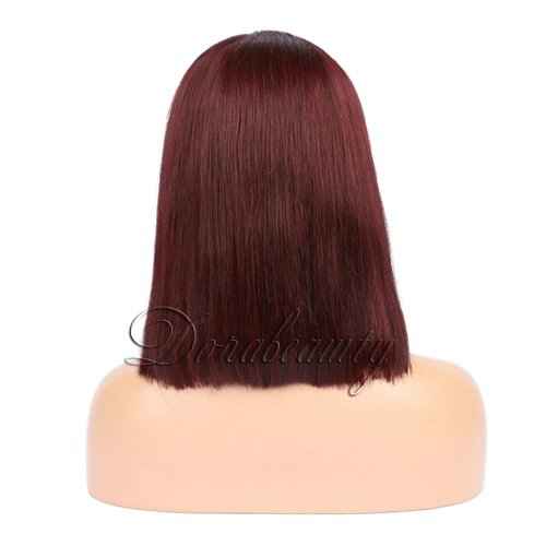 Dorabeauty Short Bob Wigs Color Burgundy #99j Human Hair Lace Front Wigs for Black Women 130% Density 12" Inch Pre Plucked Hairline with Baby Hair