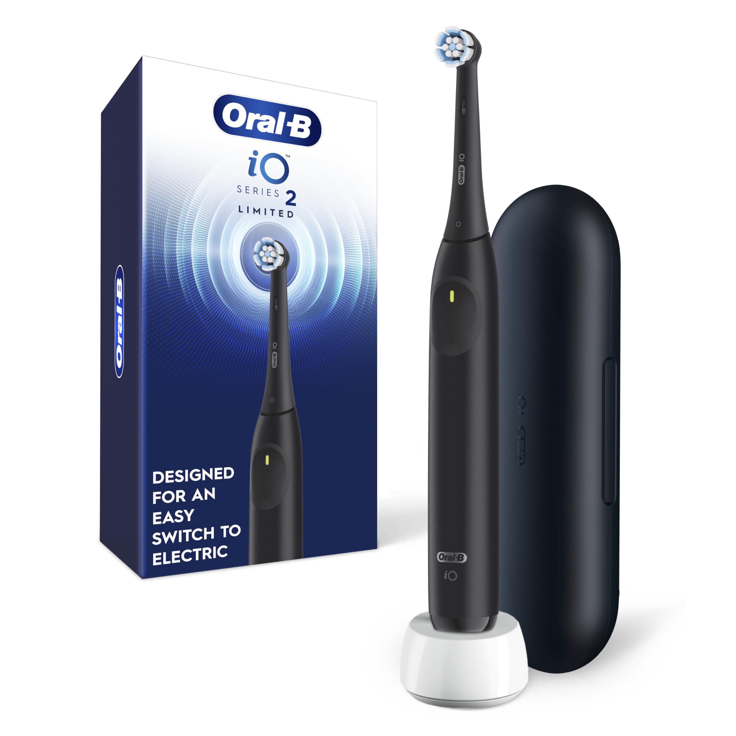 Oral-B iO Series 2 Limited Simple Clean Rechargeable Electric Toothbrush for Adults, Night Black, 3 Modes, Automatic Pressure Sensor for Gum Care, Travel Case