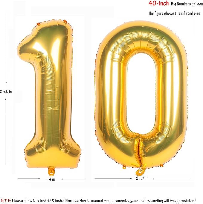 40 Inch gold Number Balloons Helium Foil Mylar Balloon Birthday Party banquet Decoration 10