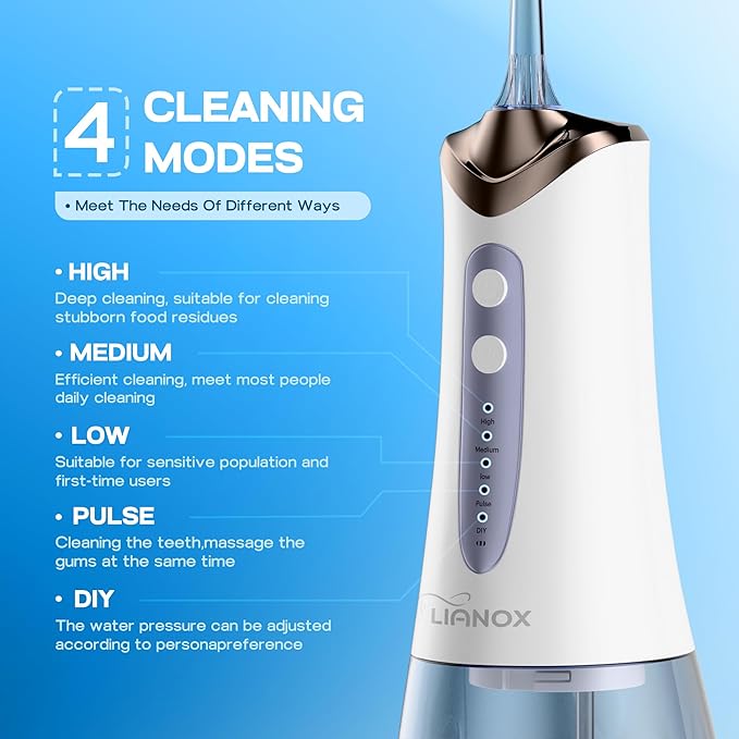 Cordless Water Flosser for Teeth Cleaning – 300ML Detachable Tank Oral Irrigator with 5 Tips & 5 Modes, IPX7 Waterproof, USB Rechargeable Dental Pick for Braces, Gums & Travel