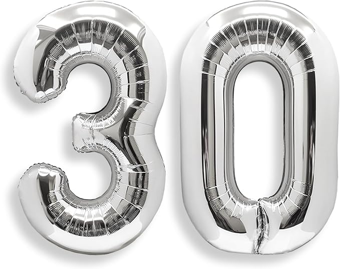 AULE 40 Inch Jumbo Silver Foil Mylar Number Balloons for Men Women 30th Birthday Party Decorations 30 Years Old Anniversary Party Supplies