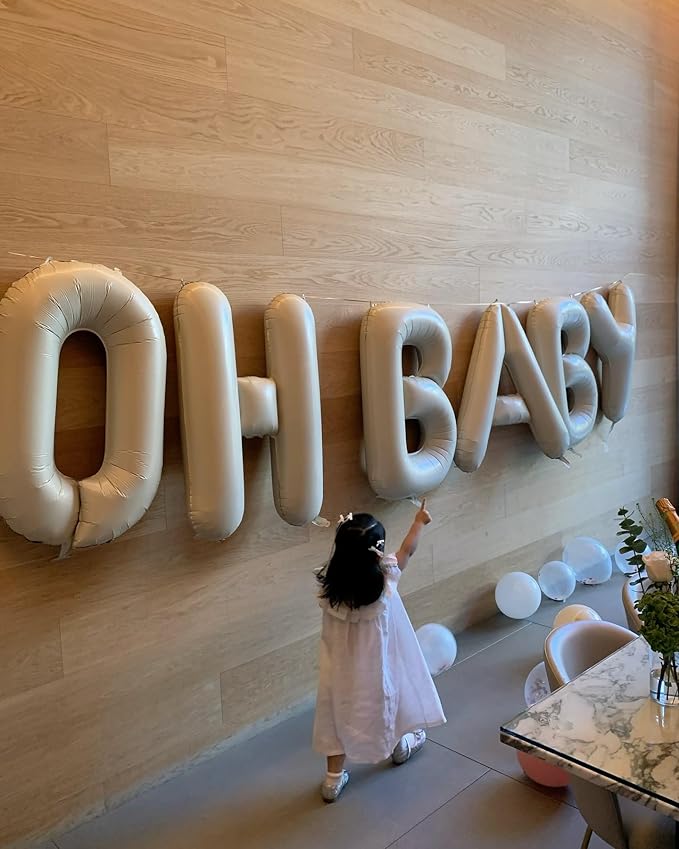 Cream BABY Balloons,40 Inch Letter Baby Balloon Banner Beige for Baby Shower Gender Reveal Backdrop Party Decorations