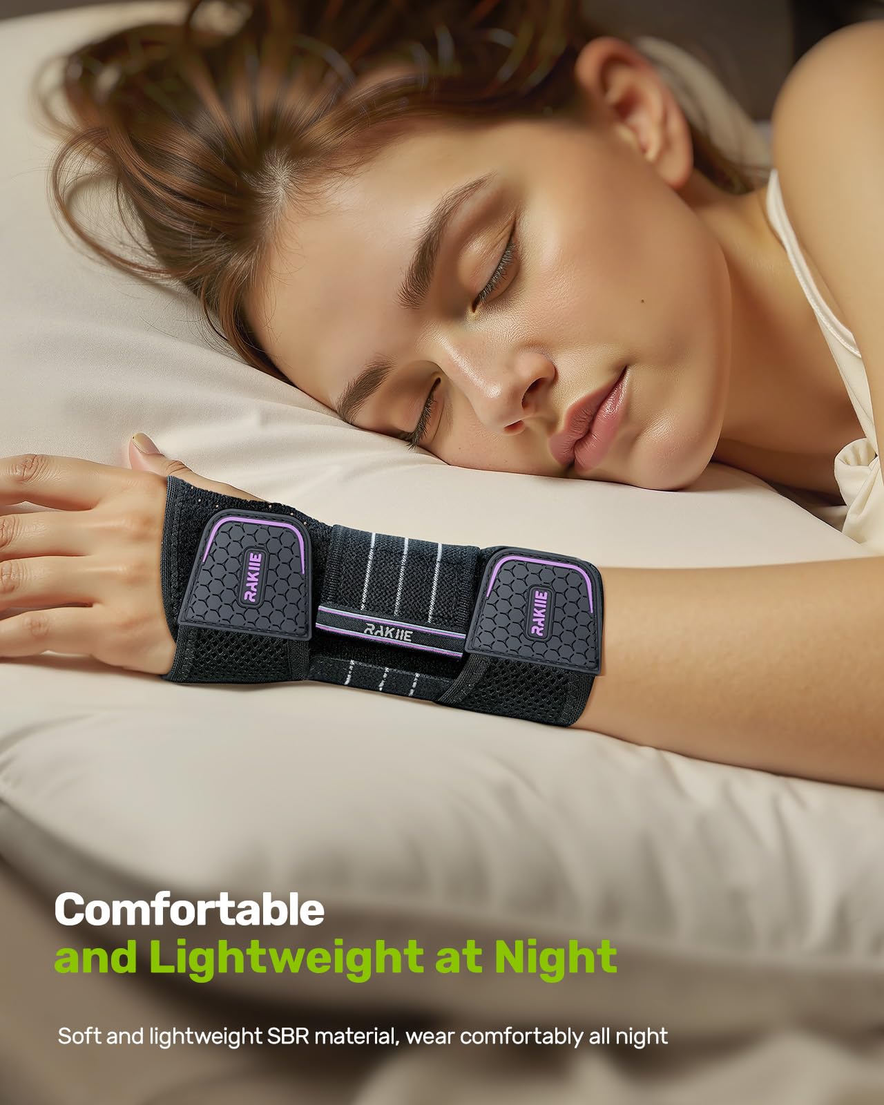 Rakiie 2 Pack Carpal Tunnel Wrist Braces, Adjustable Night Wrist Support with 3 Metal Splints, Hand Stabilizer for Men Women No Pressure on Thumb, Right and Left Hand (Purple, M)