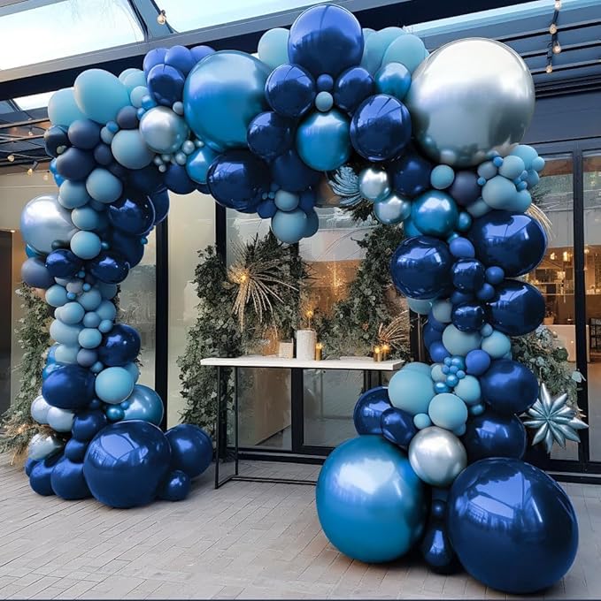 Navy Royal Blue Balloon Arch Kit Double Stuffed Metallic Blue Balloon Garland Varied Sizes for Birthdays Baby Showers Graduations Weddings Proms More Special Occasions