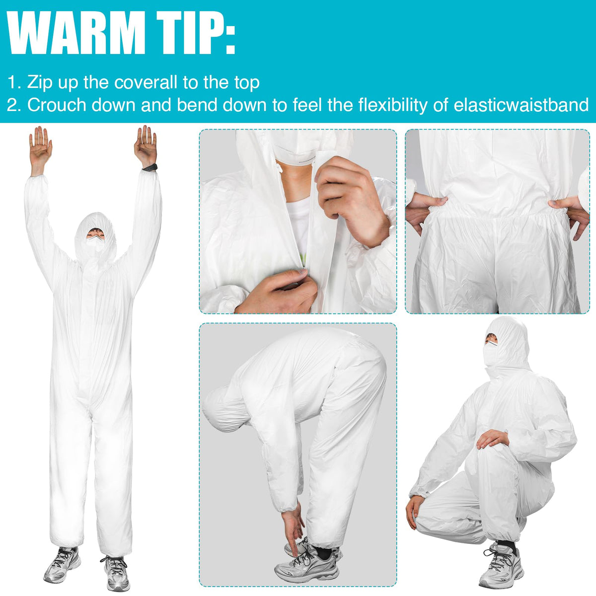 FURWEY Hazmat Suits Disposable Protective Coveralls, X-Large, 10 Pack