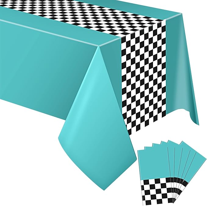 Irenare Car Birthday Party Supplies Racing Decorations 50s Party Tablecloth Racetrack Table Runner Table Covers for Kids Boy Car Theme Birthday Decor, 54 x 108 Inch(Cyan,6 Sheets)