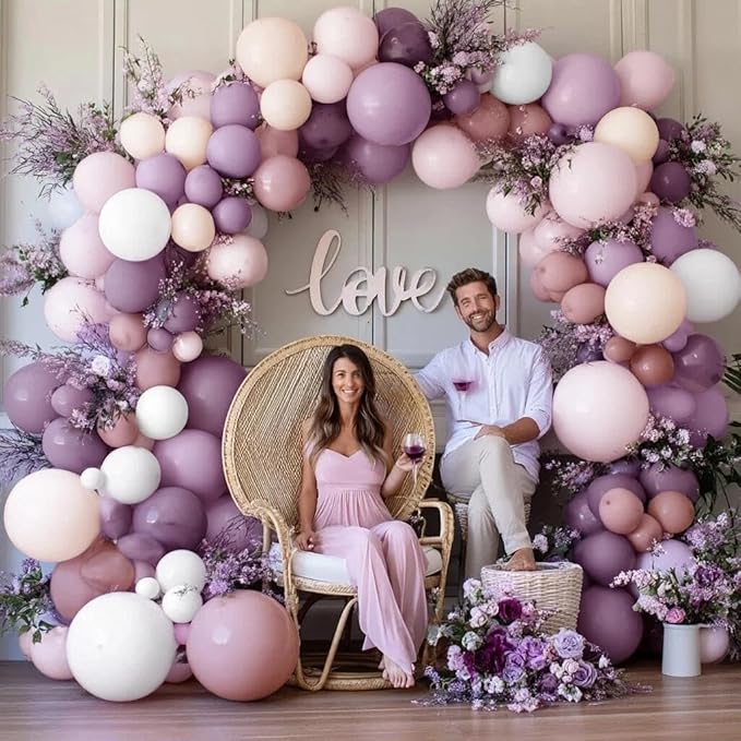 Purple Pink Balloon Arch Kit, Double Stuffed Pastel Pink Lavender White Beige Balloon Garland Dusty Light Lilac Cream Balloons for Birthday Baby Shower Wedding Butterfly Flower Party Decor
