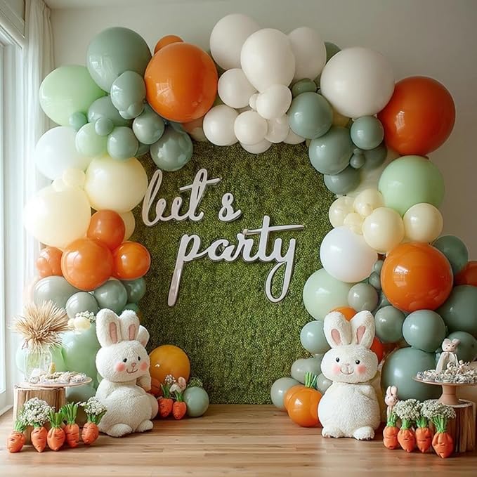 Dusty Green Orange White Balloon Garland, Double Stuffed Burnt Orange Sage Green Ivory Yellow Balloons Arch Kit for Baby Shower Gender Reveal Easter Birthday Safari Jungle Party Decorations