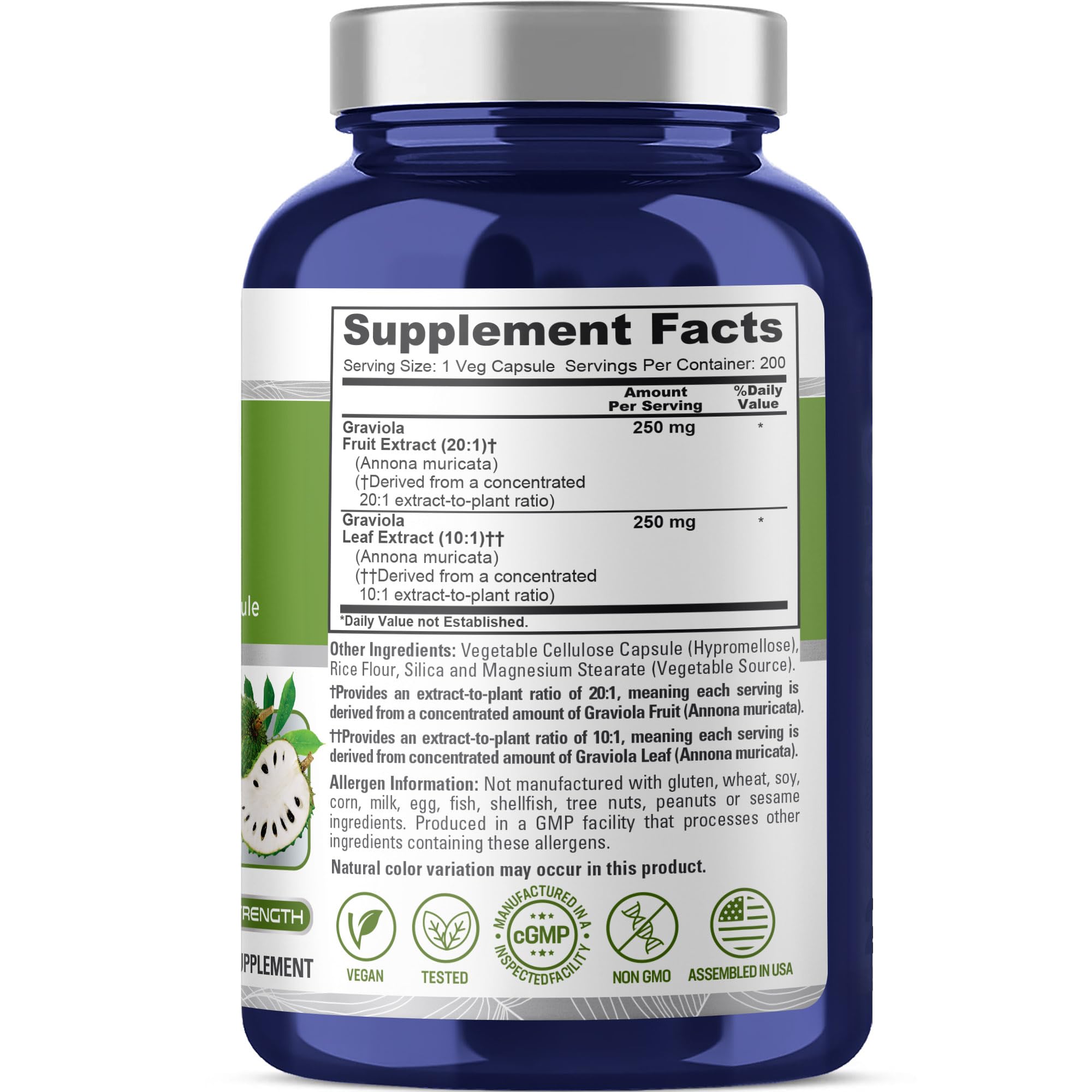NusaPure Graviola Capsules, 500 mg, 200 Veg Capsules (Non-GMO, Vegan)
