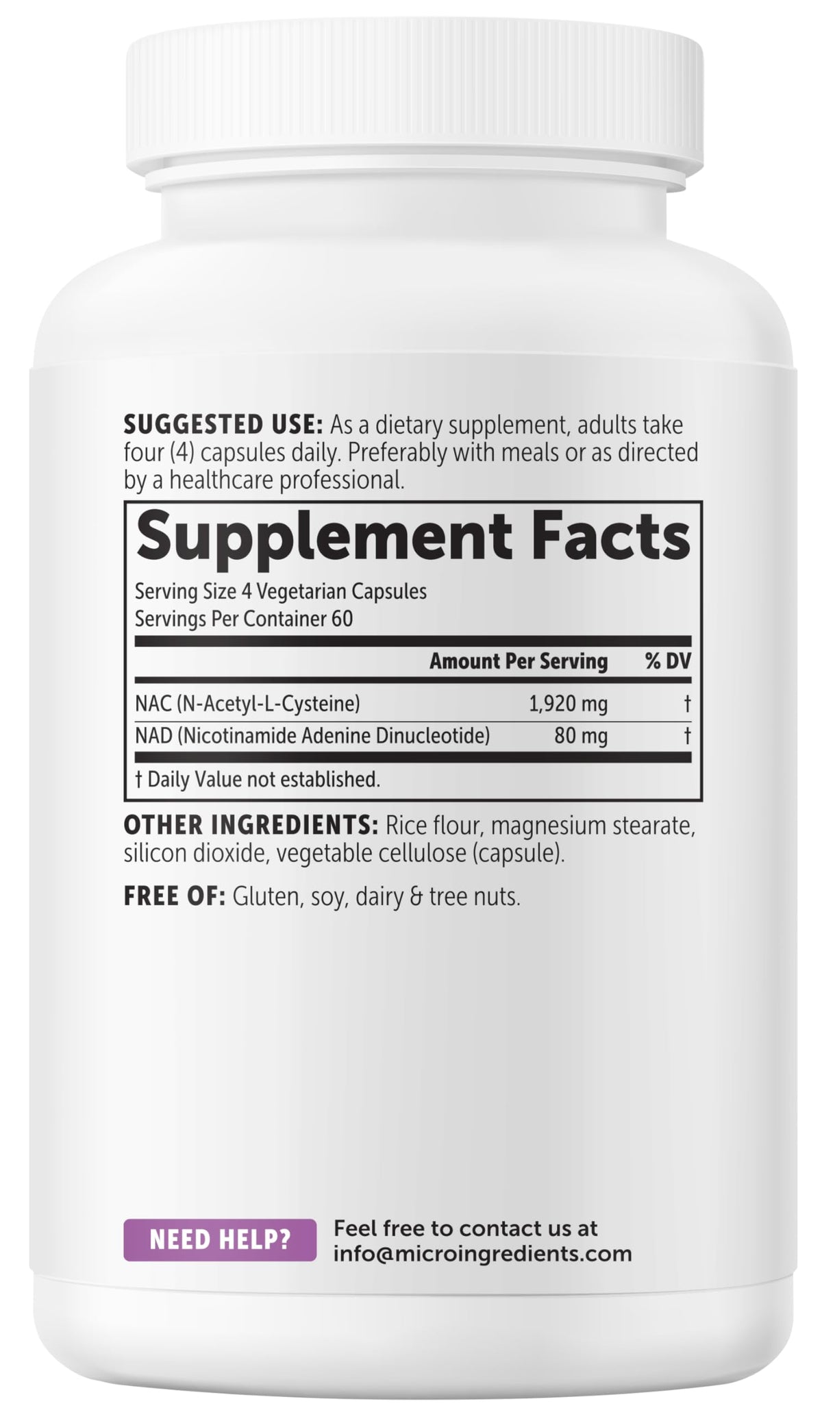 Micro Ingredients NAC with NAD+ 2,000 mg Per Serving, 240 Vegetarian Capsules | 2-in-1 N-Acetyl-L-Cysteine with Nicotinamide Adenine Dinucleotide | Non-GMO, Gluten Free