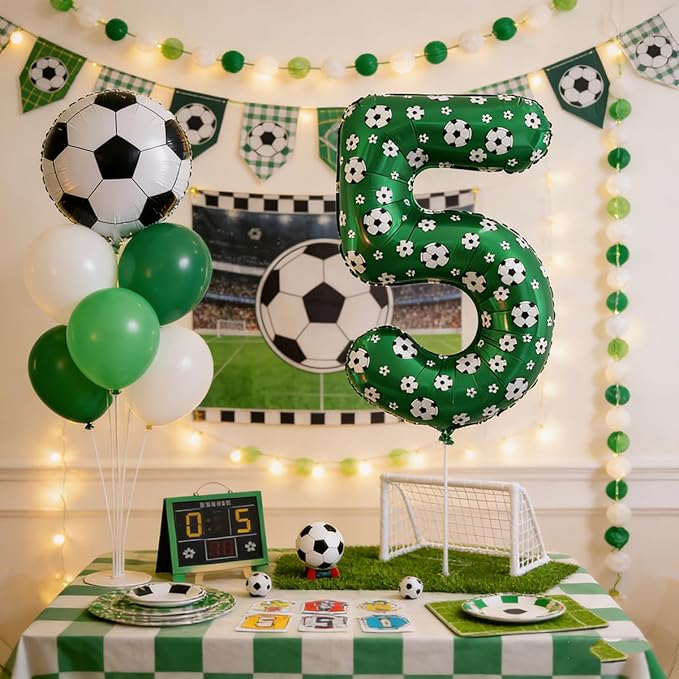 40 Inch Soccer Number 5 Balloons Large Foil Balloon Number 5 Birthday Deco World Cup Sports Soccer Theme Decoration For Soccer Party And Boy'S 5 th Birthday