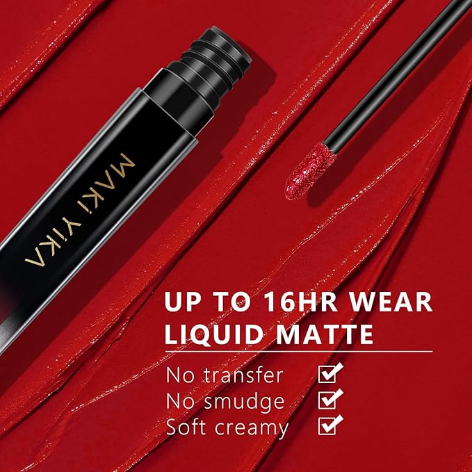 MAKI YIKA Red Lipstick for Women Color Stay Long Lasting Lipsticks, No Smudge Matte Liquid Lipstick Transferproof Cruelty-Free Lip Color |Ruby Red