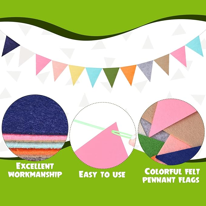Irenare 9.8ft Pom Pom Garland Felt Rainbow Garland Graduation Party Decoration Colorful Pennant Tassel Banner Birthday Baby Shower Triangle Banner for Classroom School Mantel Fireplace(Bright Color)