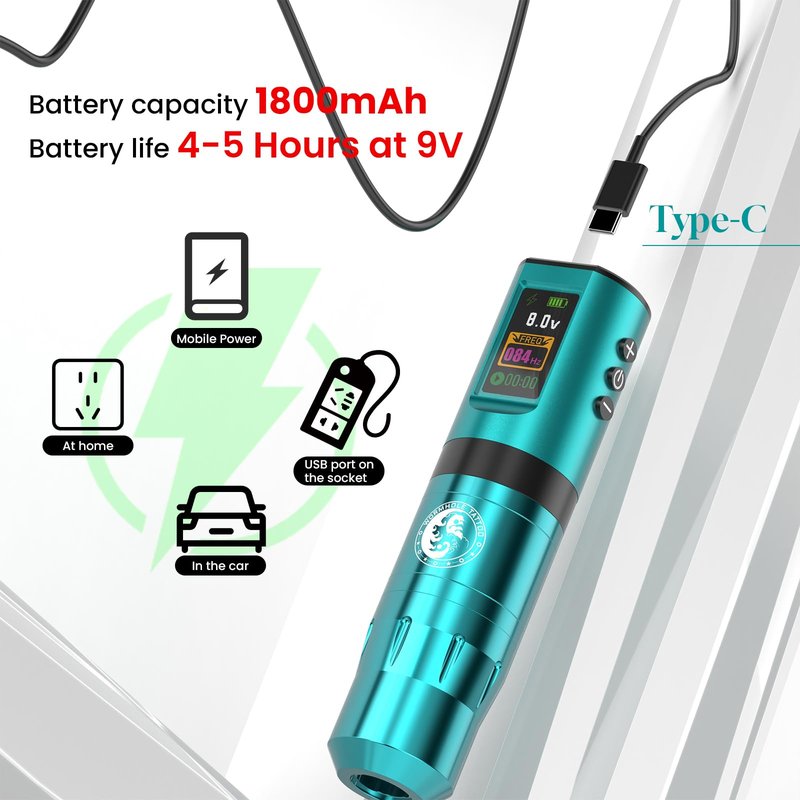1800mAh Battery Wormhole Tattoo Gun Kit, Wireless Tattoo Kit, Aluminum Alloy Tattoo Machine Adjustable Tattoo Pen Rotary Gun Kit, Complete Professional Tattoo Kit with Cartridge Needles for Artists